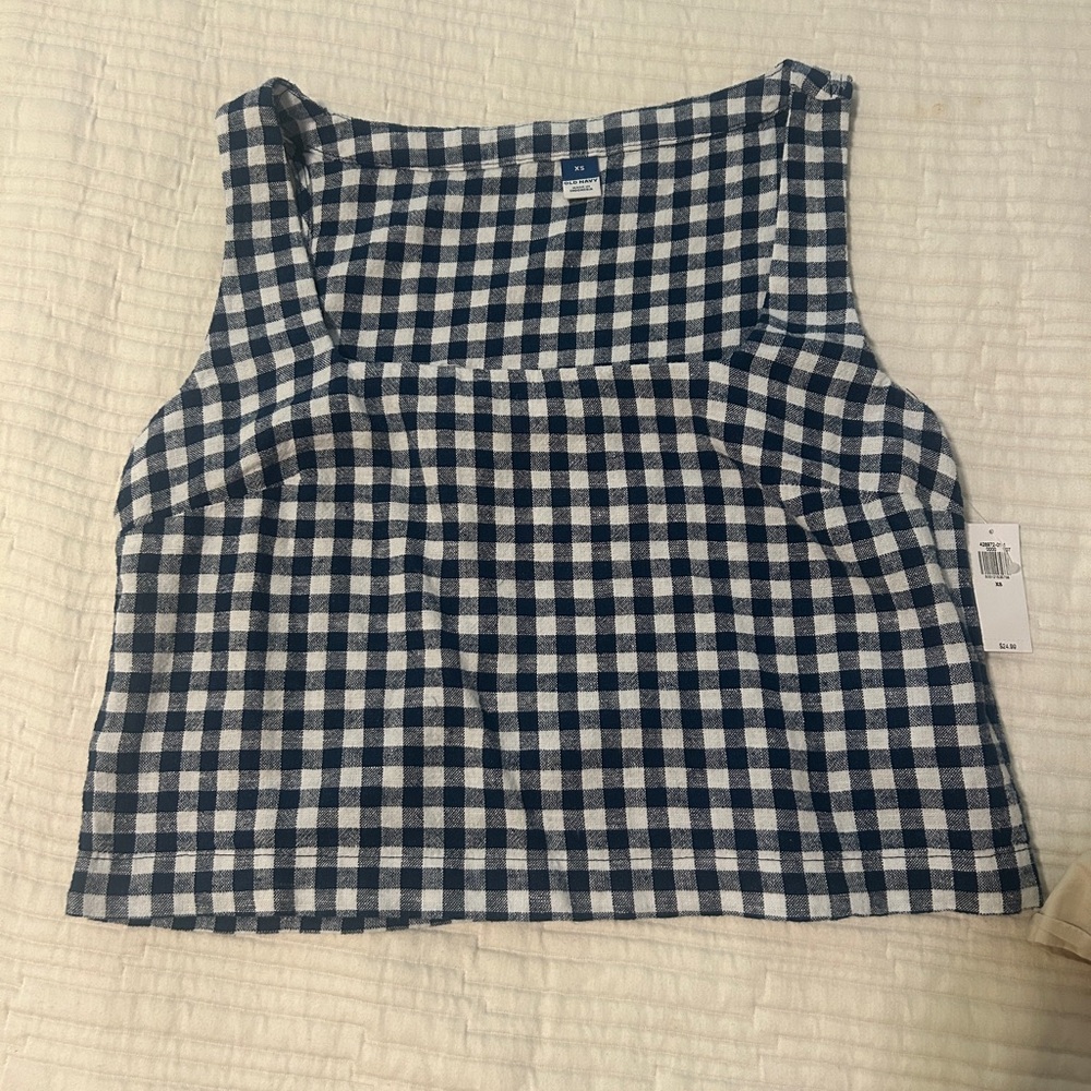 Old Navy Blue and White Boxy Crop Tank Top